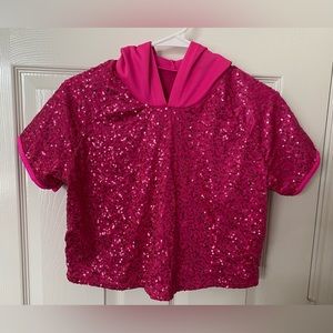 Weissman Pink Sequin Short Sleeve Hoodie Crop Top Size Medium EUC